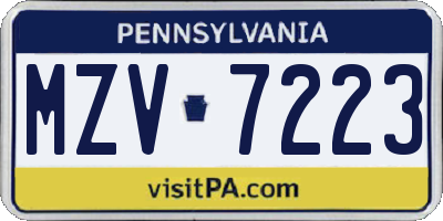 PA license plate MZV7223