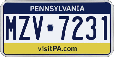 PA license plate MZV7231