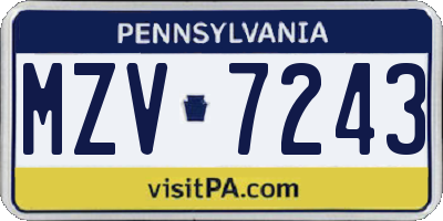 PA license plate MZV7243