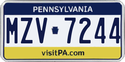 PA license plate MZV7244