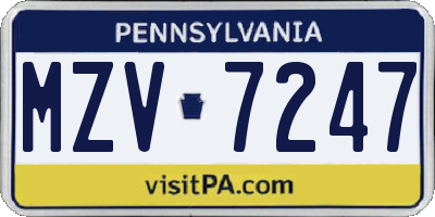 PA license plate MZV7247