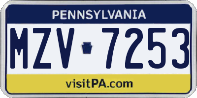 PA license plate MZV7253