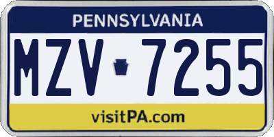 PA license plate MZV7255