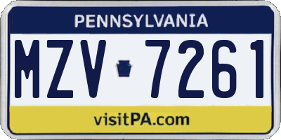 PA license plate MZV7261