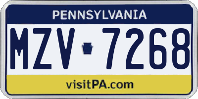 PA license plate MZV7268