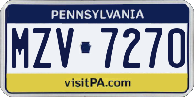 PA license plate MZV7270