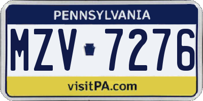 PA license plate MZV7276