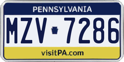 PA license plate MZV7286