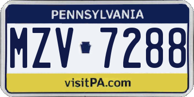 PA license plate MZV7288