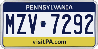 PA license plate MZV7292
