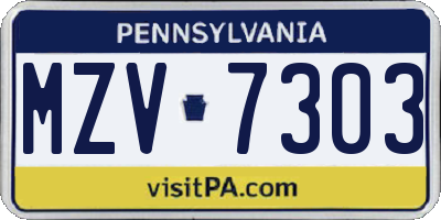 PA license plate MZV7303