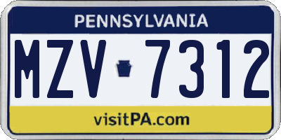 PA license plate MZV7312