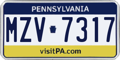 PA license plate MZV7317