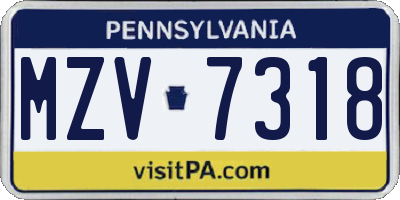 PA license plate MZV7318