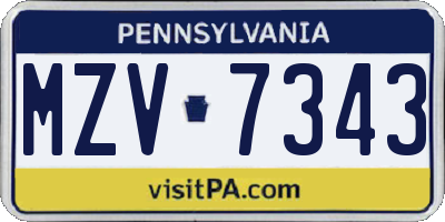 PA license plate MZV7343