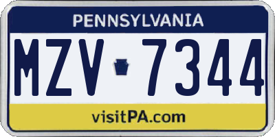 PA license plate MZV7344