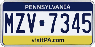 PA license plate MZV7345