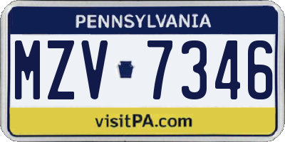 PA license plate MZV7346