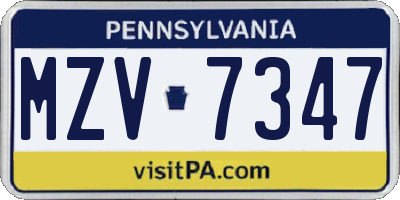 PA license plate MZV7347