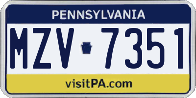 PA license plate MZV7351