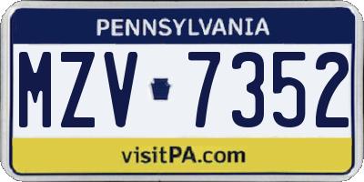 PA license plate MZV7352