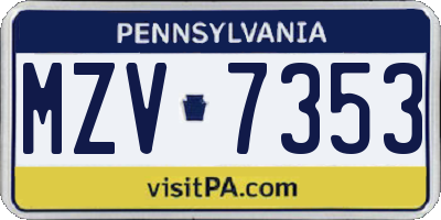 PA license plate MZV7353
