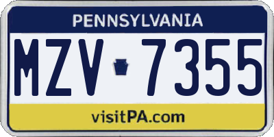 PA license plate MZV7355