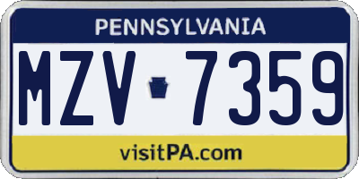 PA license plate MZV7359