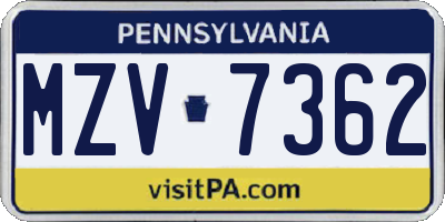 PA license plate MZV7362