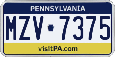 PA license plate MZV7375