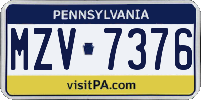 PA license plate MZV7376
