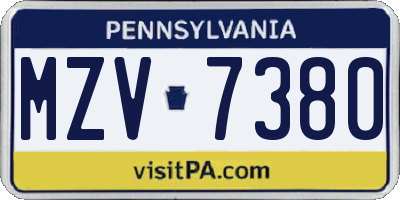 PA license plate MZV7380