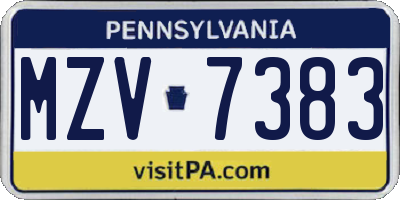 PA license plate MZV7383