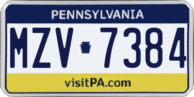 PA license plate MZV7384