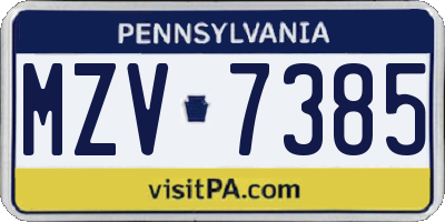 PA license plate MZV7385