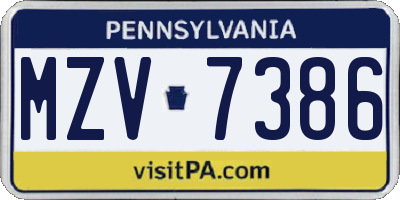 PA license plate MZV7386