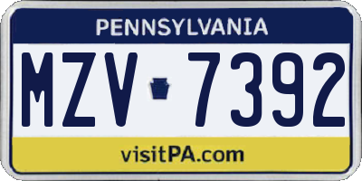 PA license plate MZV7392