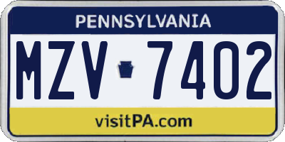 PA license plate MZV7402