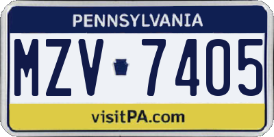 PA license plate MZV7405