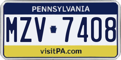 PA license plate MZV7408