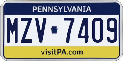PA license plate MZV7409