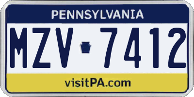 PA license plate MZV7412