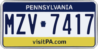 PA license plate MZV7417