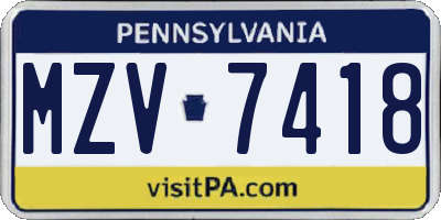 PA license plate MZV7418