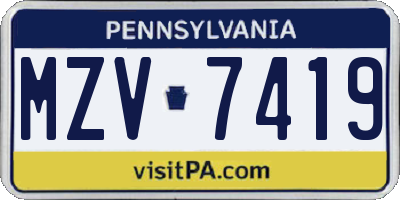 PA license plate MZV7419