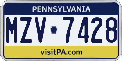 PA license plate MZV7428