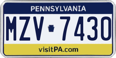 PA license plate MZV7430