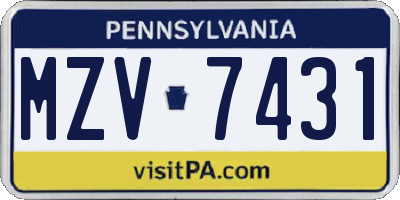 PA license plate MZV7431