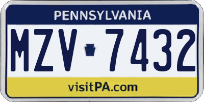 PA license plate MZV7432