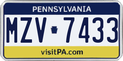 PA license plate MZV7433